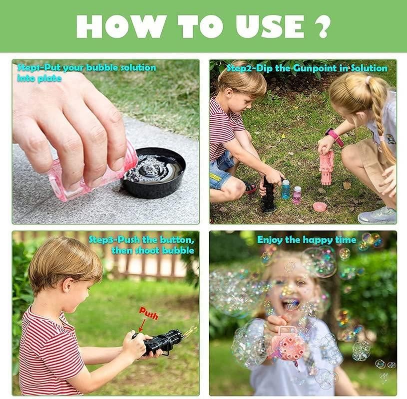 Bubble Gun- 8 Hole Automatic Gatling Bubble Gun Blower Maker