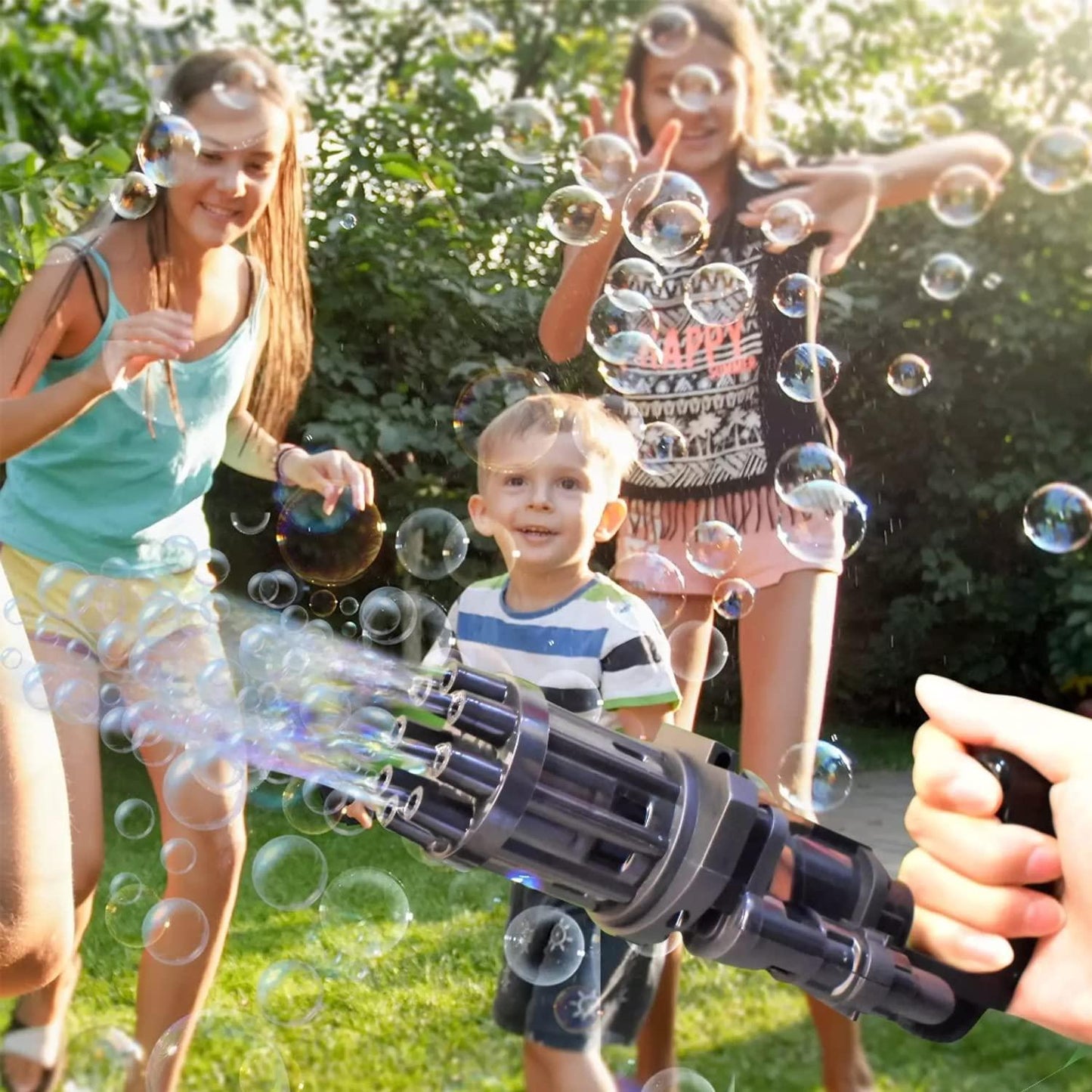 Bubble Gun- 8 Hole Automatic Gatling Bubble Gun Blower Maker